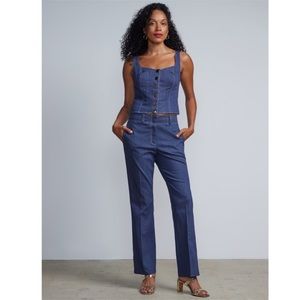 SET..BRAND NEW Contrast Stitch Medium Rise Pant/Sleeveless Buttoned Denim Top